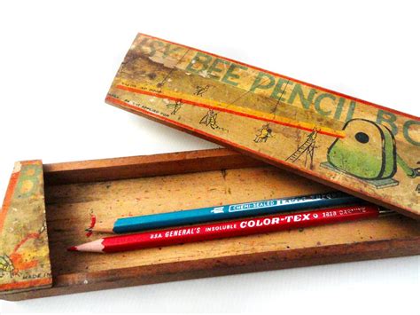 vintage wooden pencil box